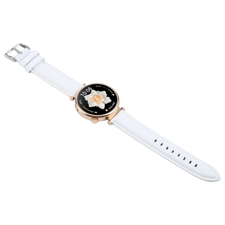 14mm Silver Steel Buckle Genuine Leather Watch Band Wristband