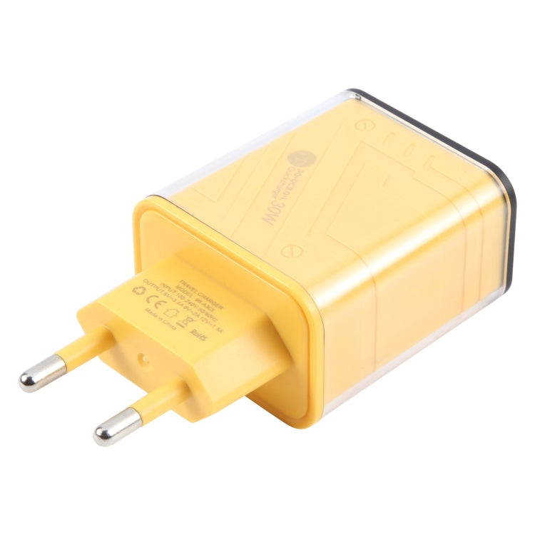 95-A3CL 30W Type-C, 8 Pin, USB-A Mecha Style Multi-Port Fast Charger EU Plug - Yellow