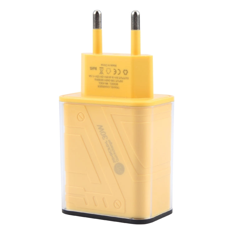 95-A3CL 30W Type-C, 8 Pin, USB-A Mecha Style Multi-Port Fast Charger EU Plug - Yellow