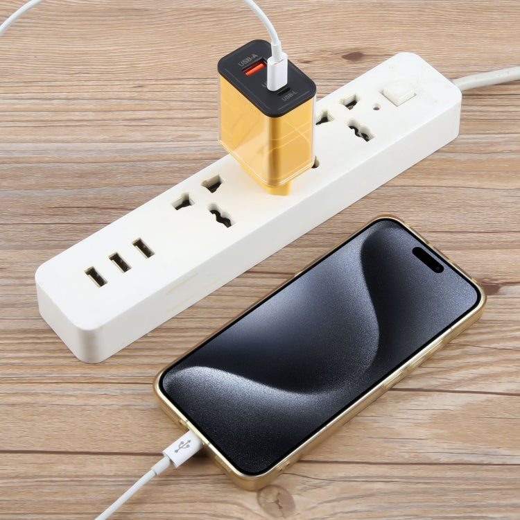 95-A3CL 30W Type-C, 8 Pin, USB-A Mecha Style Multi-Port Fast Charger EU Plug - Yellow