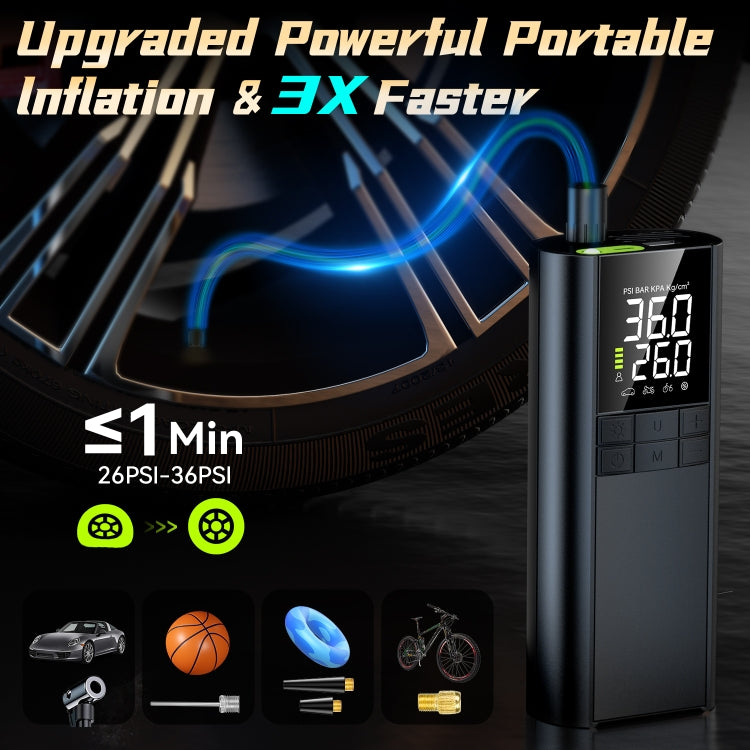 T8 Car Digital Display Portable Smart Electric Wireless Air Pump - Black
