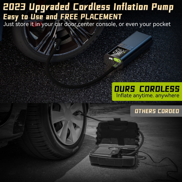 T8 Car Digital Display Portable Smart Electric Wireless Air Pump - Black