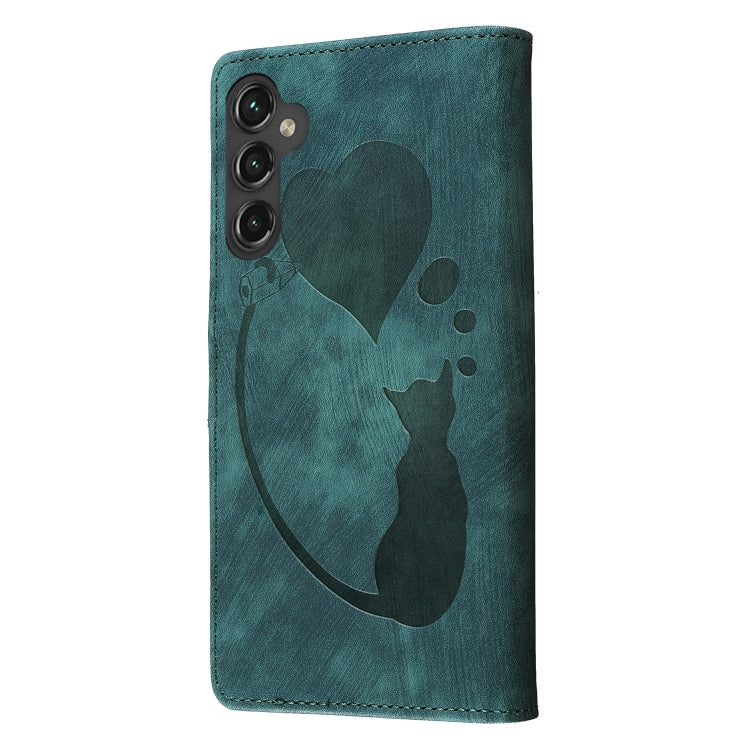 For Samsung Galaxy S25 5G Pen Heart Cat Embossed Leather Phone Case