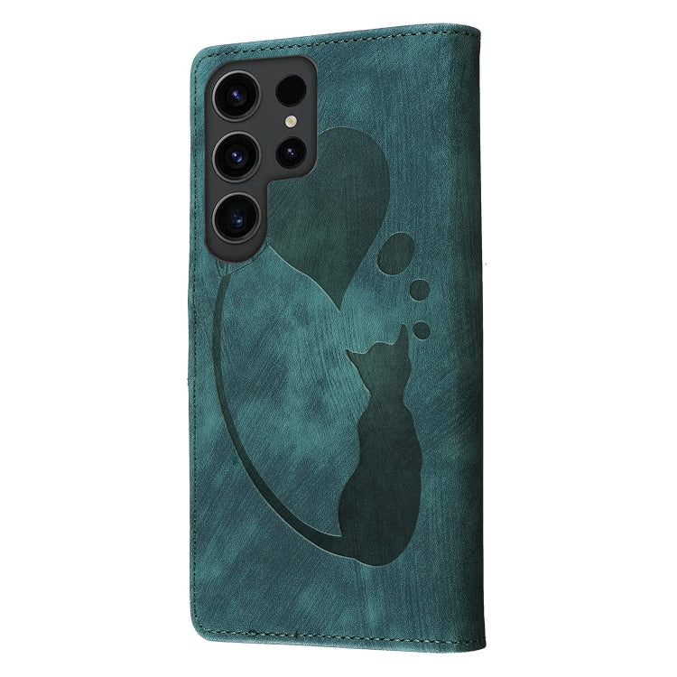 For Samsung Galaxy S25 Ultra 5G Pen Heart Cat Embossed Leather Phone Case