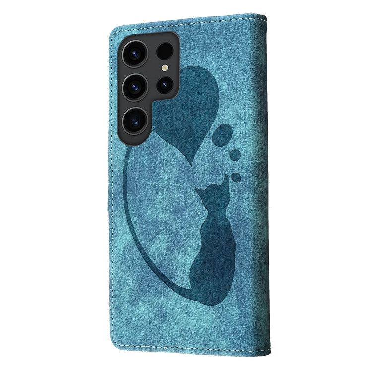 For Samsung Galaxy S25 Ultra 5G Pen Heart Cat Embossed Leather Phone Case