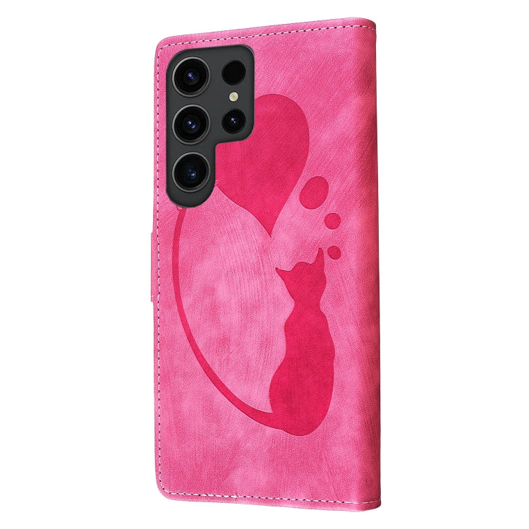 For Samsung Galaxy S25 Ultra 5G Pen Heart Cat Embossed Leather Phone Case