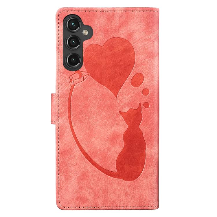 For Samsung Galaxy S25 FE 5G Pen Heart Cat Embossed Leather Phone Case