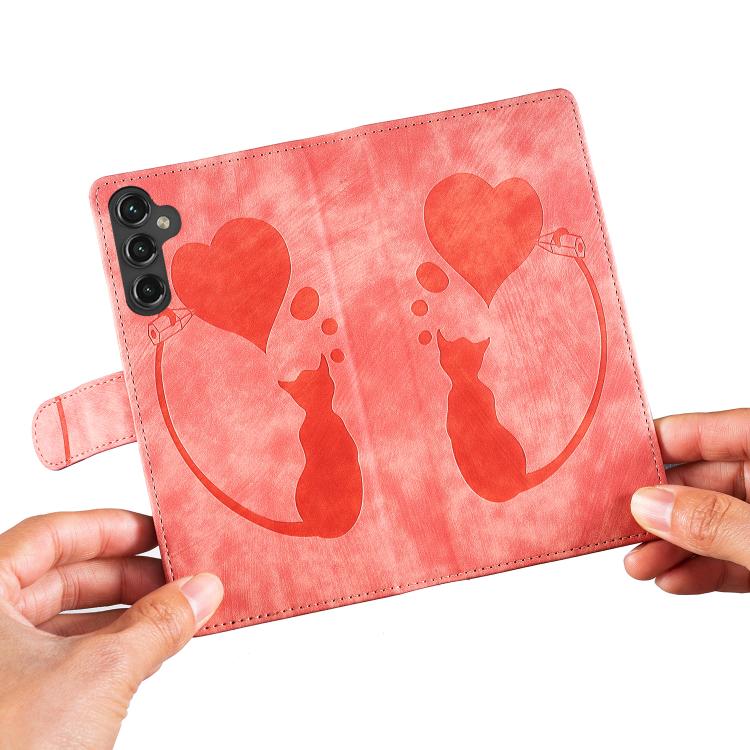 For Samsung Galaxy S25 FE 5G Pen Heart Cat Embossed Leather Phone Case