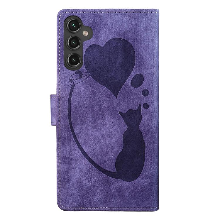 For Samsung Galaxy S25 FE 5G Pen Heart Cat Embossed Leather Phone Case