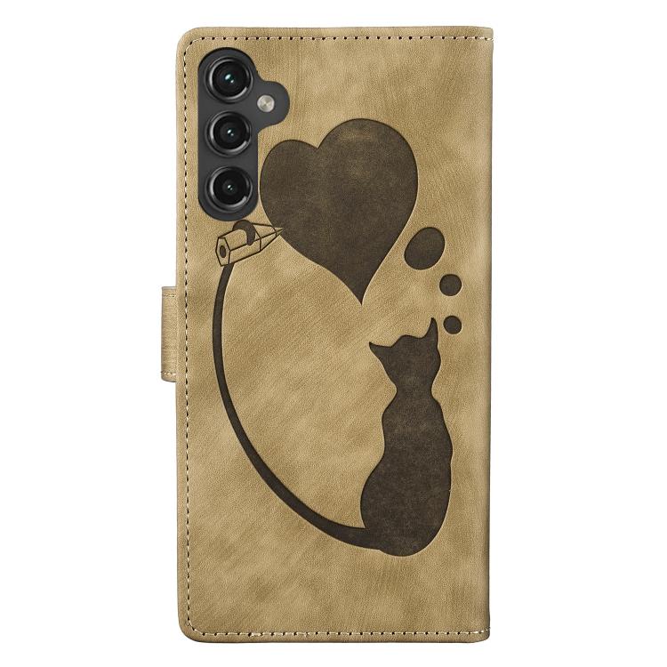 For Samsung Galaxy S25 FE 5G Pen Heart Cat Embossed Leather Phone Case