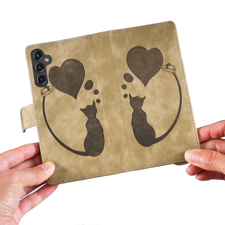 For Samsung Galaxy S25 FE 5G Pen Heart Cat Embossed Leather Phone Case