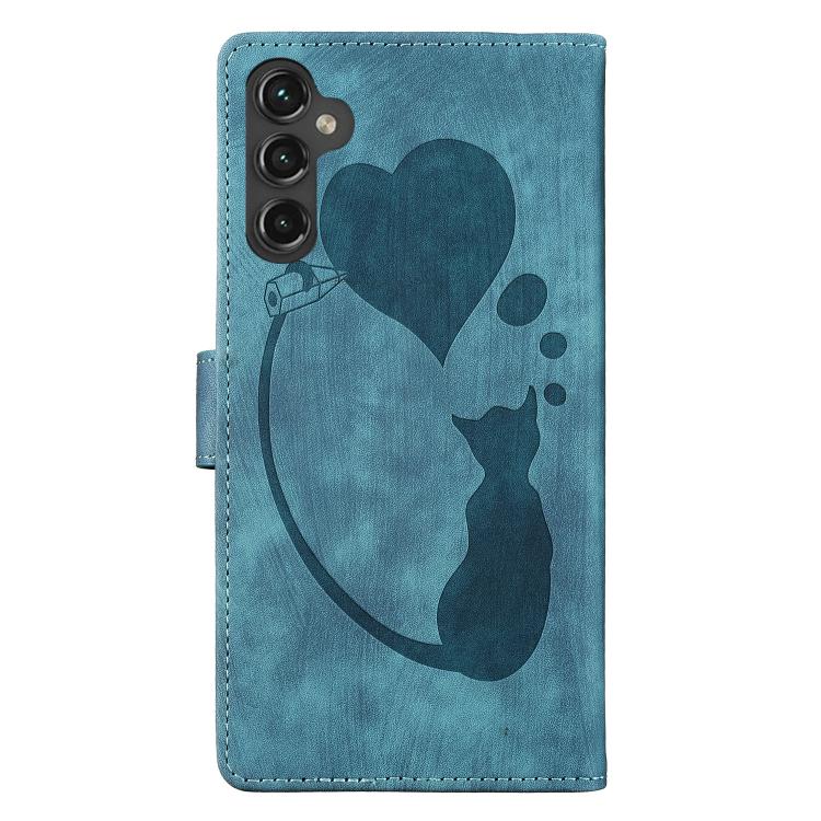 For Samsung Galaxy S25 FE 5G Pen Heart Cat Embossed Leather Phone Case