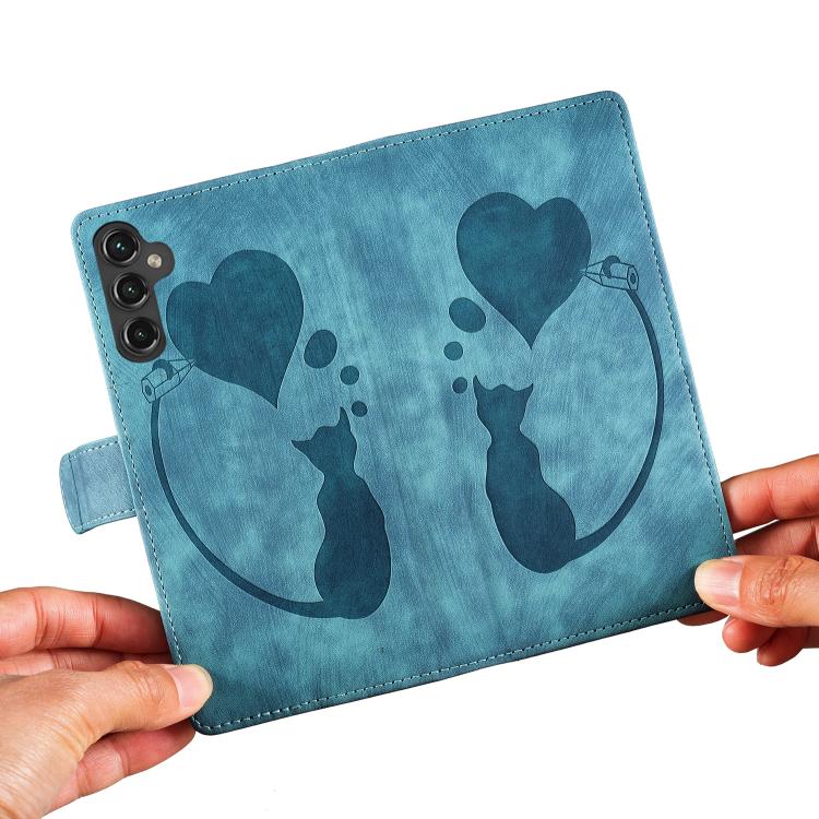 For Samsung Galaxy S25 FE 5G Pen Heart Cat Embossed Leather Phone Case