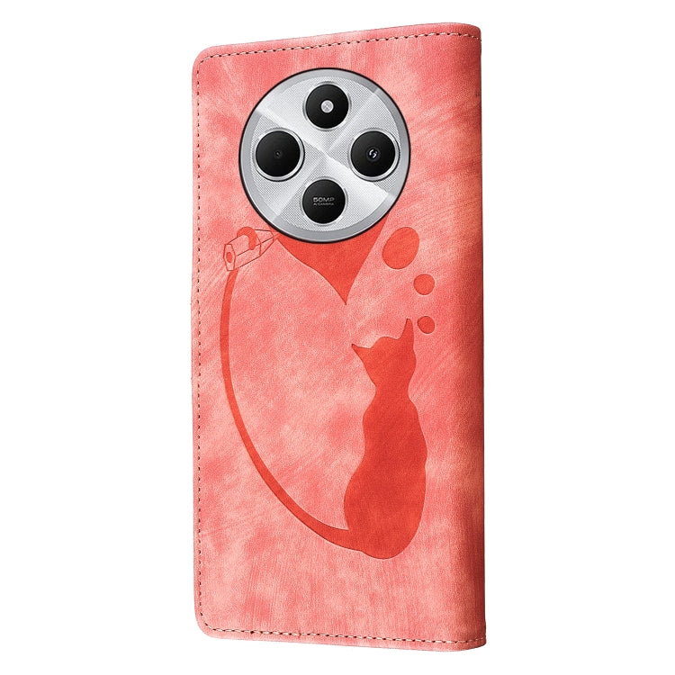 For Redmi 14C 4G Pen Heart Cat Embossed Leather Phone Case