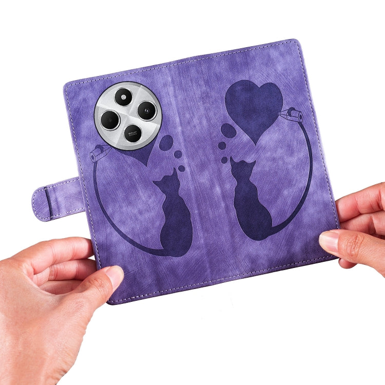 For Redmi 14C 4G Pen Heart Cat Embossed Leather Phone Case