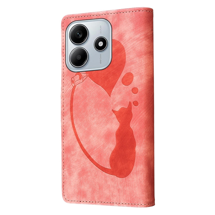 For Redmi Note 14 5G Pen Heart Cat Embossed Leather Phone Case