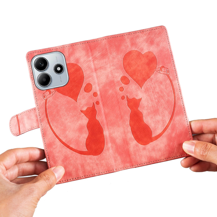 For Redmi Note 14 5G Pen Heart Cat Embossed Leather Phone Case