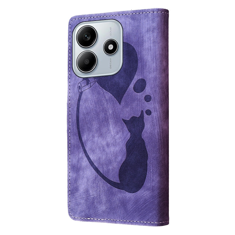 For Redmi Note 14 5G Pen Heart Cat Embossed Leather Phone Case