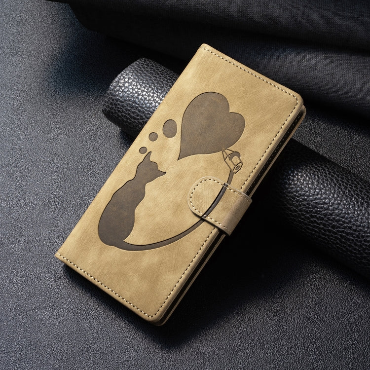 For Redmi Note 14 5G Pen Heart Cat Embossed Leather Phone Case