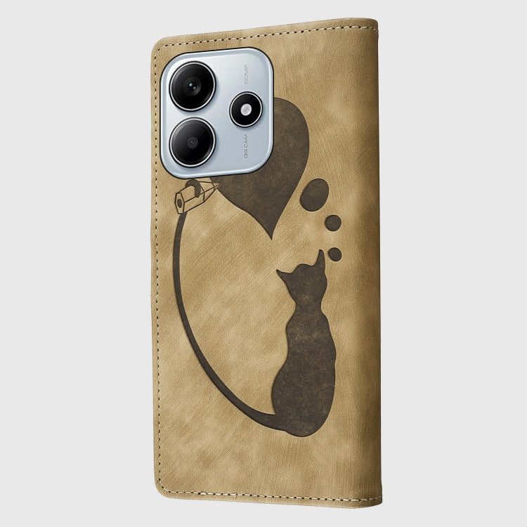 For Redmi Note 14 5G Pen Heart Cat Embossed Leather Phone Case