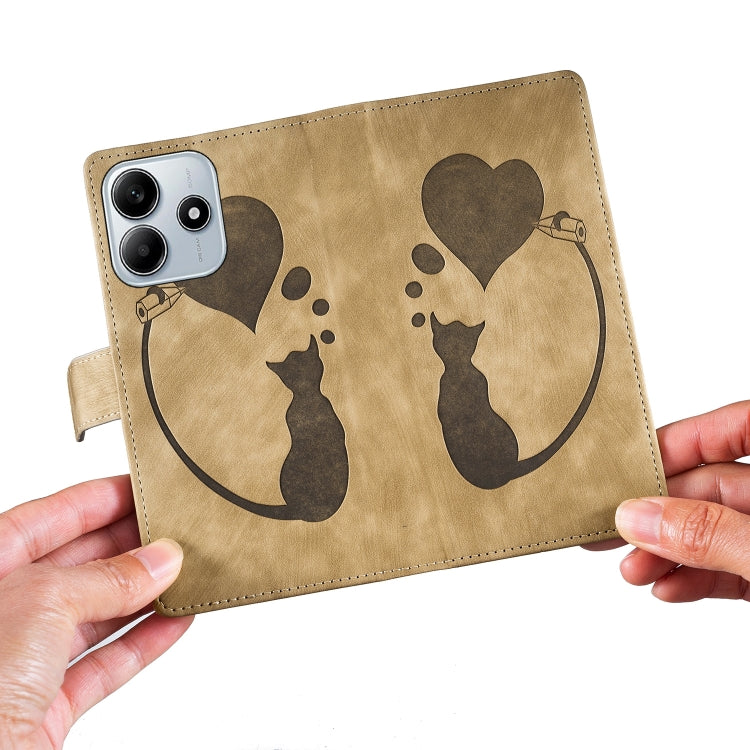 For Redmi Note 14 5G Pen Heart Cat Embossed Leather Phone Case