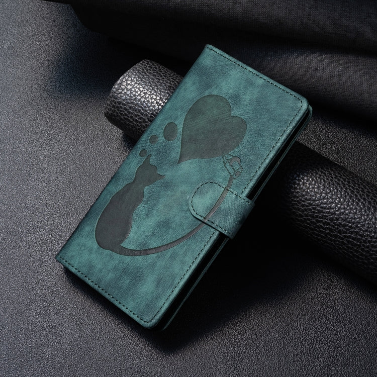 For Redmi Note 14 5G Pen Heart Cat Embossed Leather Phone Case