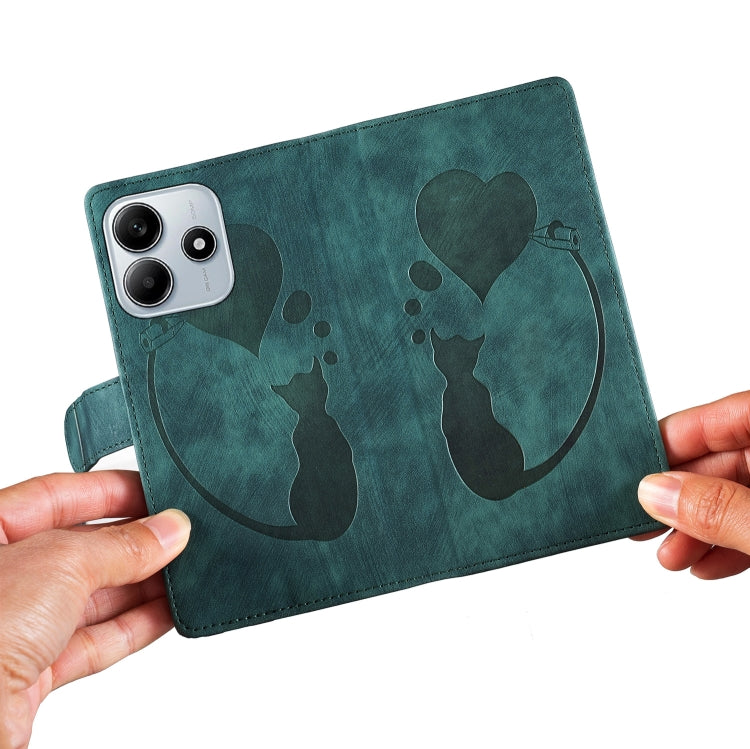 For Redmi Note 14 5G Pen Heart Cat Embossed Leather Phone Case