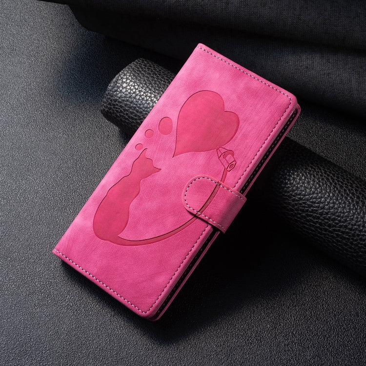 For Redmi Note 14 5G Pen Heart Cat Embossed Leather Phone Case