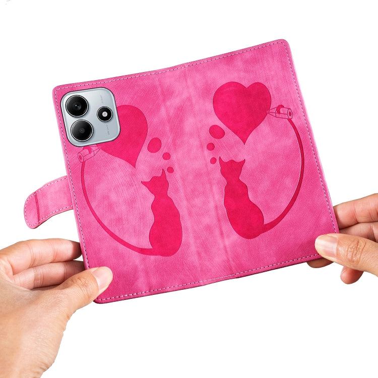 For Redmi Note 14 5G Pen Heart Cat Embossed Leather Phone Case