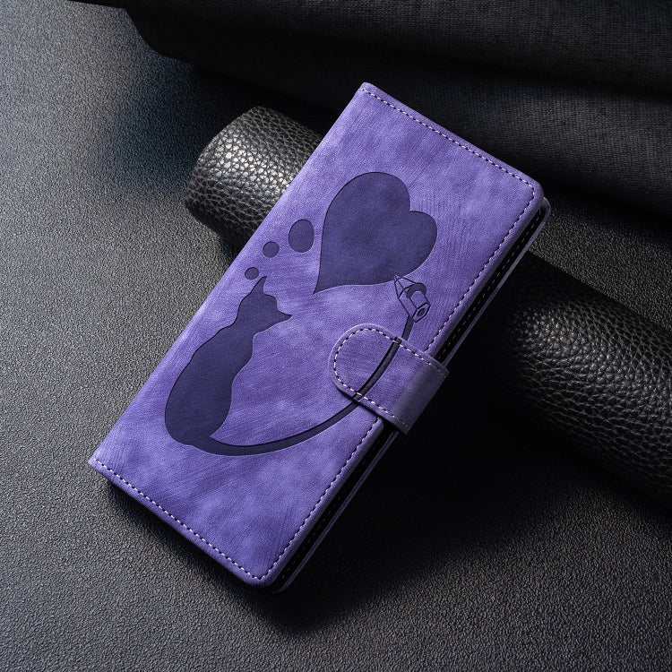 For Redmi Note 14 Pro 5G Pen Heart Cat Embossed Leather Phone Case