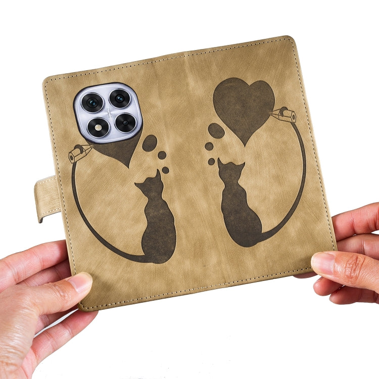 For Redmi Note 14 Pro 5G Pen Heart Cat Embossed Leather Phone Case
