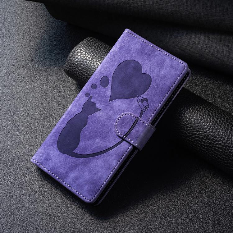 For Redmi A4 5G Pen Heart Cat Embossed Leather Phone Case