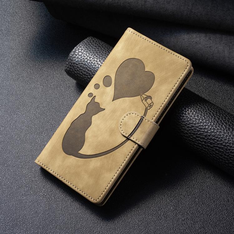 For Redmi A4 5G Pen Heart Cat Embossed Leather Phone Case