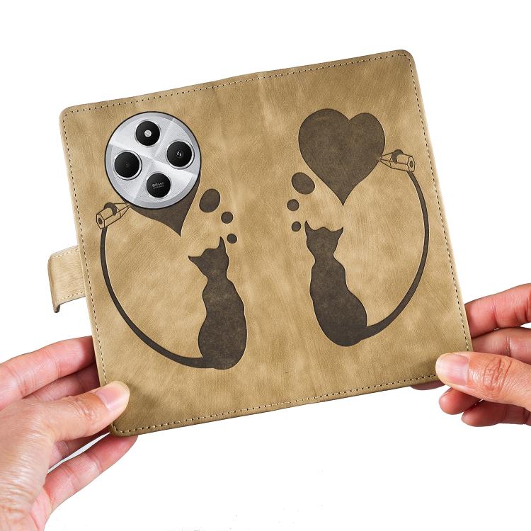 For Redmi A4 5G Pen Heart Cat Embossed Leather Phone Case