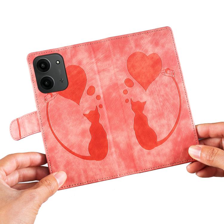 For Redmi 15C 5G / 4G EU 173mm Pen Heart Cat Embossed Leather Phone Case