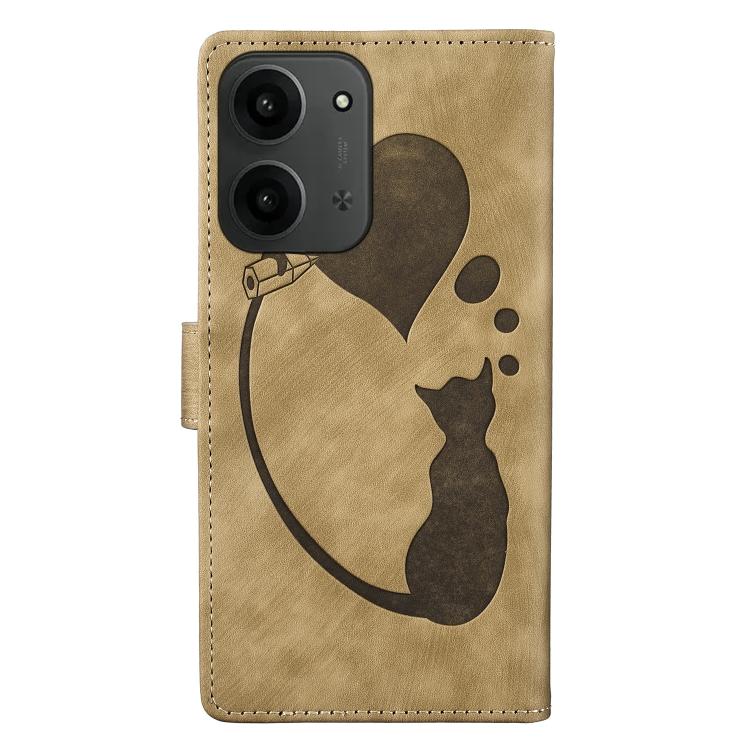 For Redmi 15C 5G / 4G EU 173mm Pen Heart Cat Embossed Leather Phone Case