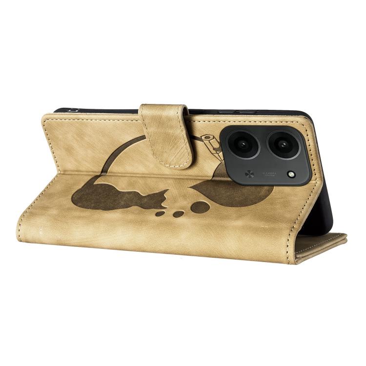 For Redmi 15C 5G / 4G EU 173mm Pen Heart Cat Embossed Leather Phone Case