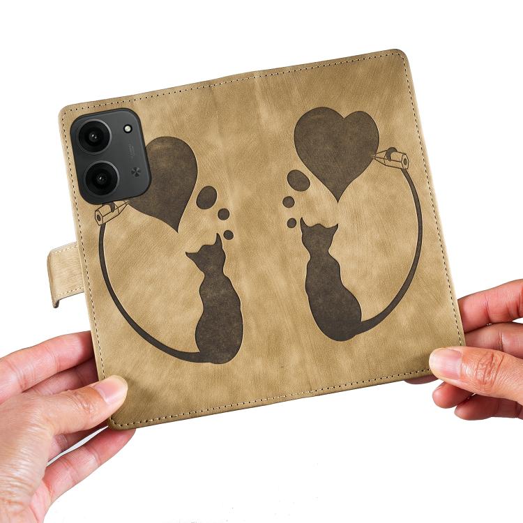 For Redmi 15C 5G / 4G EU 173mm Pen Heart Cat Embossed Leather Phone Case