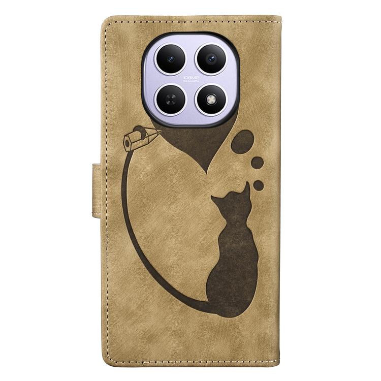For Redmi Note 15 4G / 5G Global 164mm Pen Heart Cat Embossed Leather Phone Case