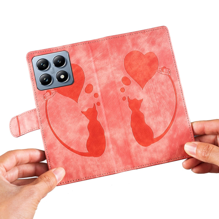For Xiaomi 14T Pro Pen Heart Cat Embossed Leather Phone Case