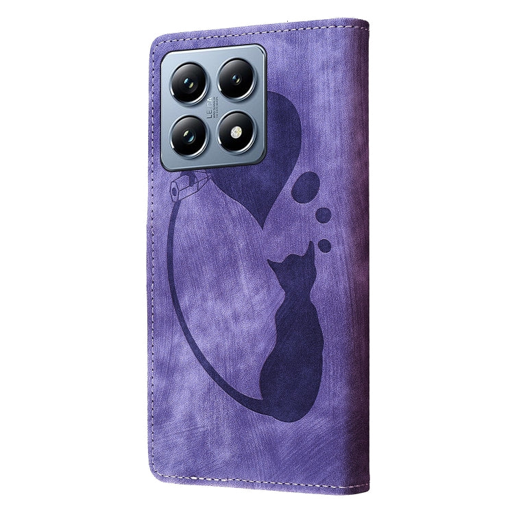 For Xiaomi 14T Pro Pen Heart Cat Embossed Leather Phone Case