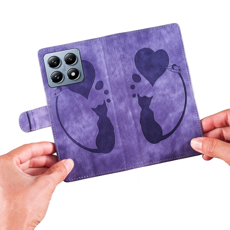For Xiaomi 14T Pro Pen Heart Cat Embossed Leather Phone Case