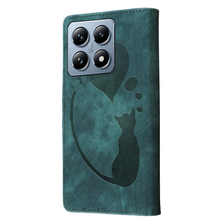 For Xiaomi 14T Pro Pen Heart Cat Embossed Leather Phone Case