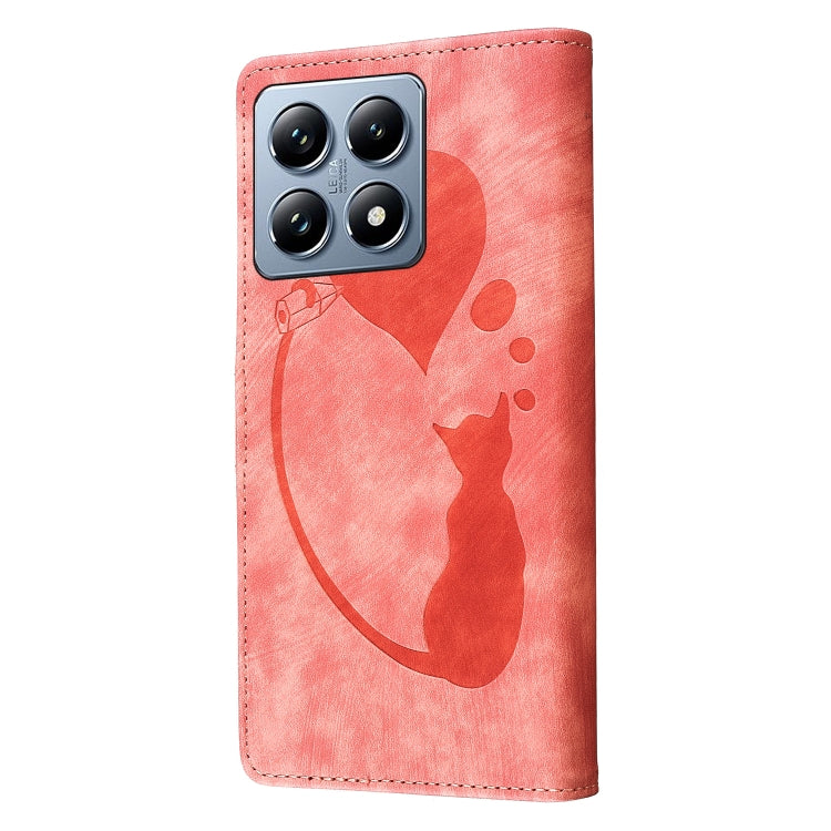 For Xiaomi 14T Pen Heart Cat Embossed Leather Phone Case
