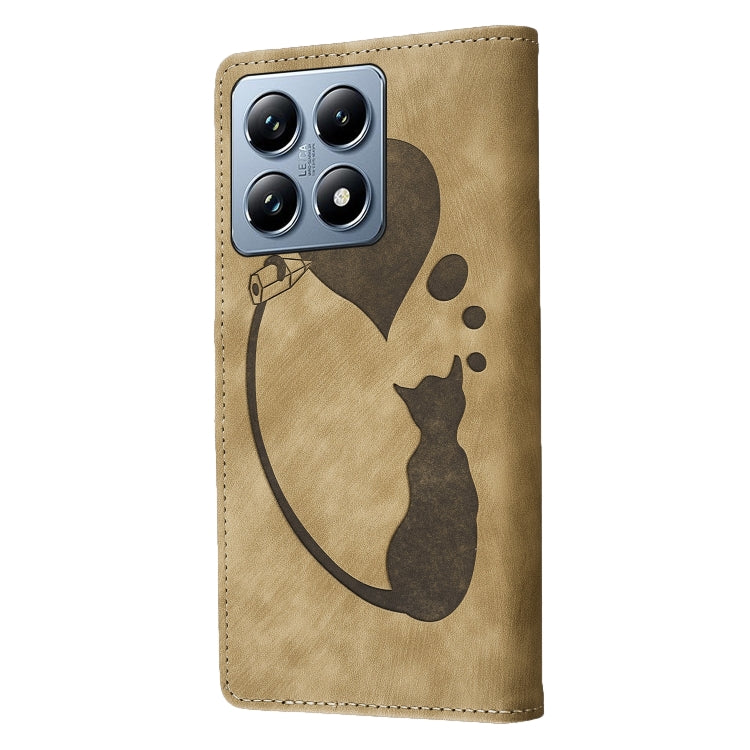For Xiaomi 14T Pen Heart Cat Embossed Leather Phone Case