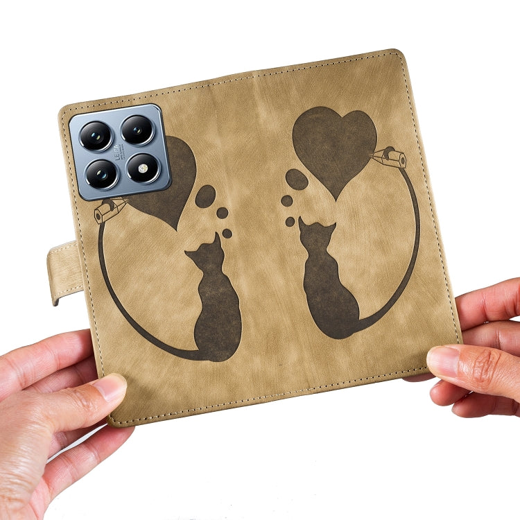For Xiaomi 14T Pen Heart Cat Embossed Leather Phone Case