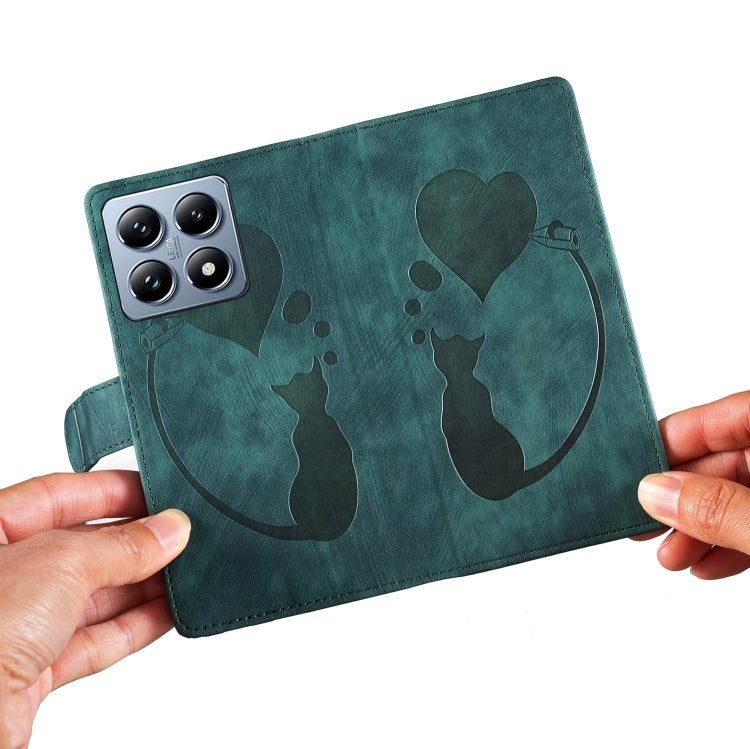 For Xiaomi 14T Pen Heart Cat Embossed Leather Phone Case