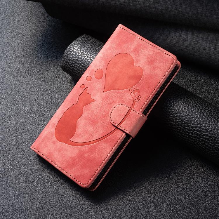 For Xiaomi Poco C75 Pen Heart Cat Embossed Leather Phone Case
