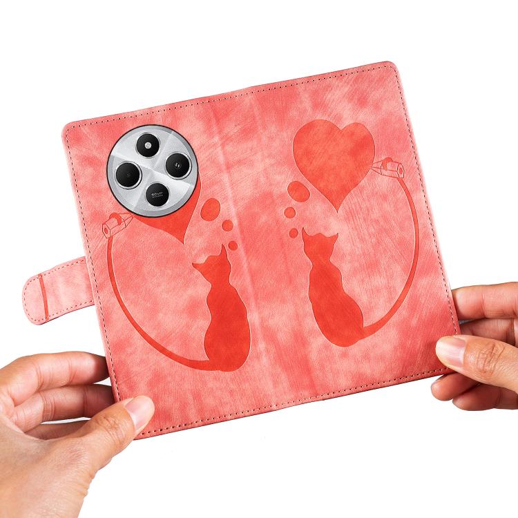 For Xiaomi Poco C75 Pen Heart Cat Embossed Leather Phone Case