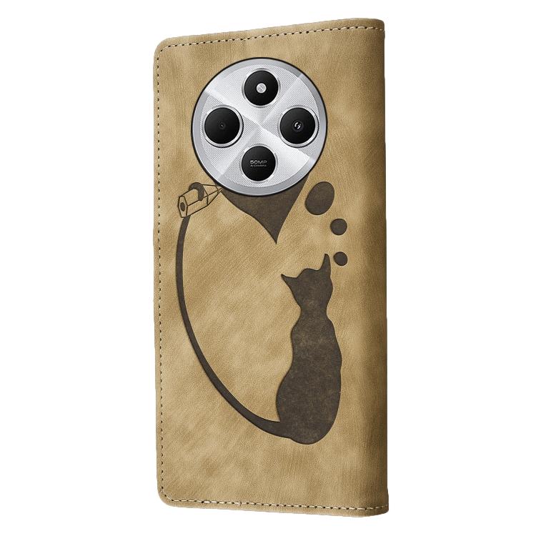 For Xiaomi Poco C75 Pen Heart Cat Embossed Leather Phone Case